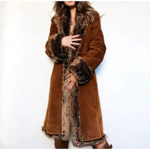Wilsons Leather Brown Faux Fur Trim Coat
